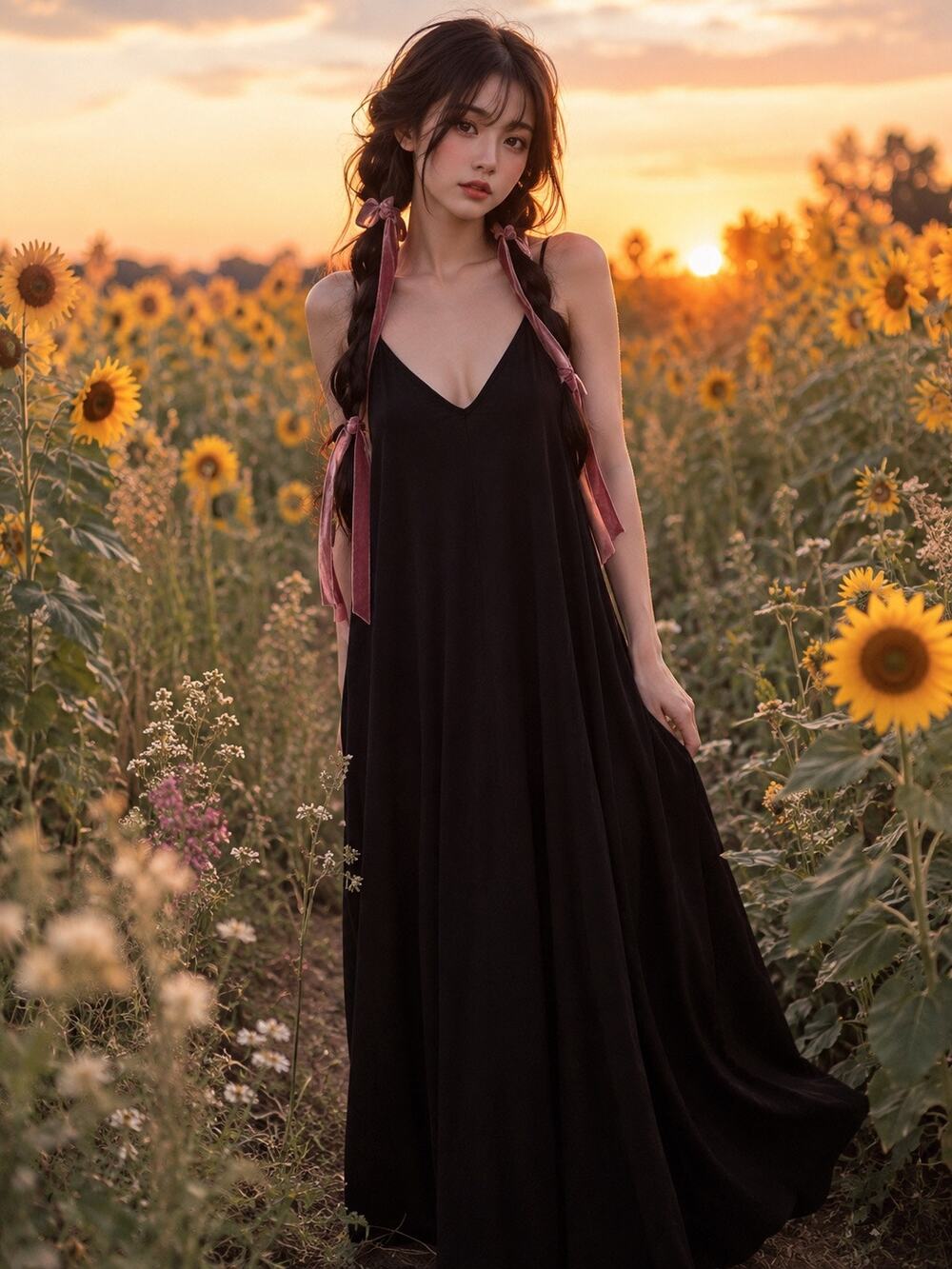 Midnight Garden & Cottage Romance soft flowy pocketed drapey maxi dress M